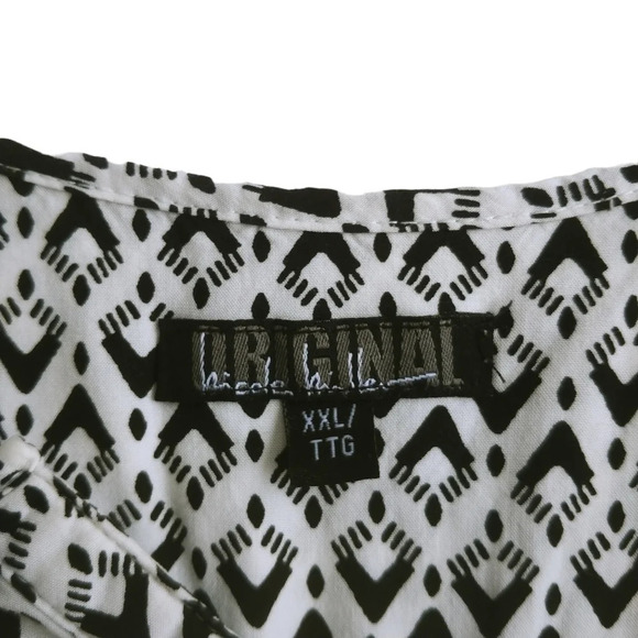 Nicole Miller Original Geometric Sleeves Blouse Black White XXL - Picture 7 of 8